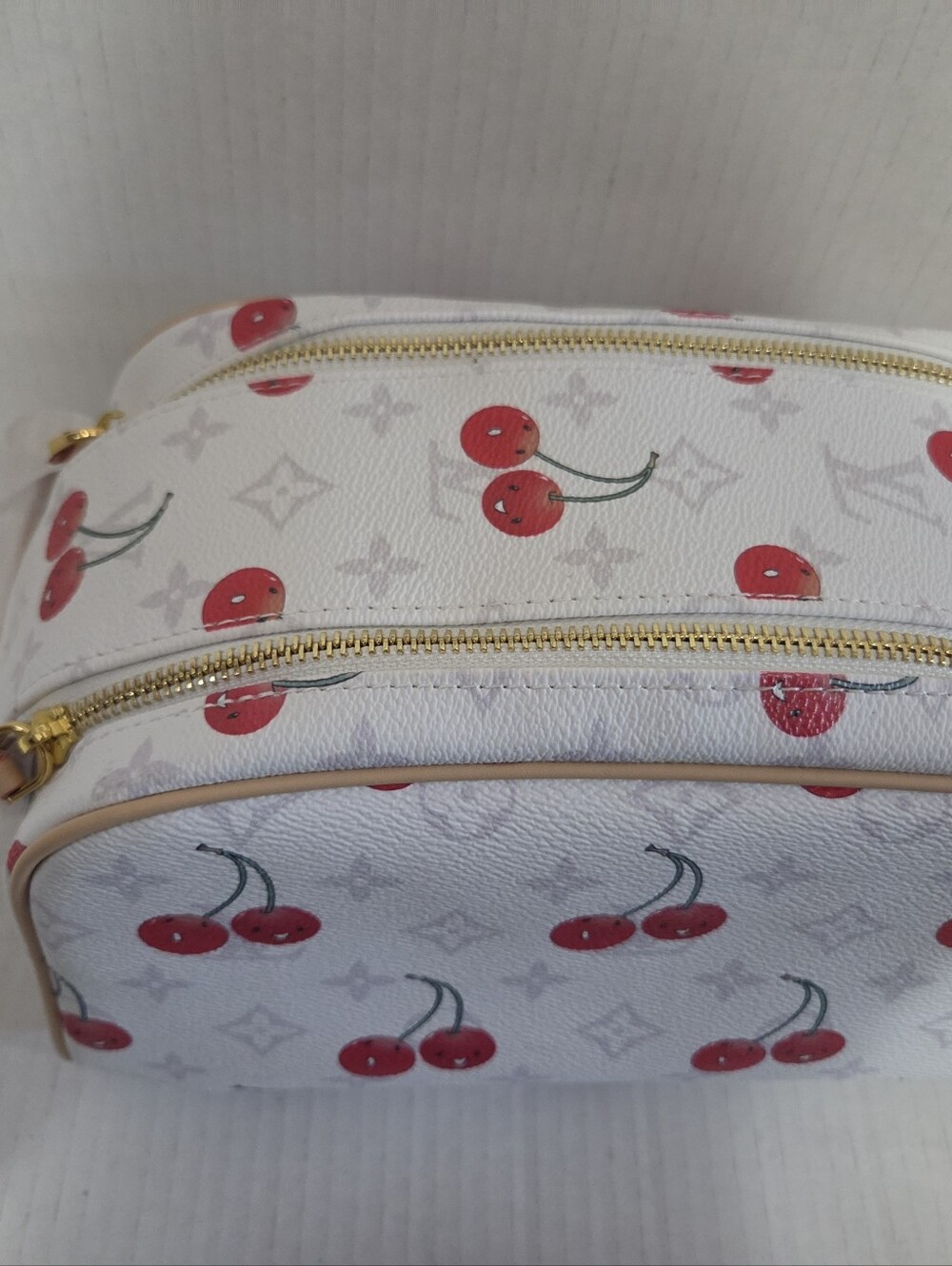 DISCOUNTED*** See Details. White Cherry Print Cosmetic Pouch - Picture 2 of 10